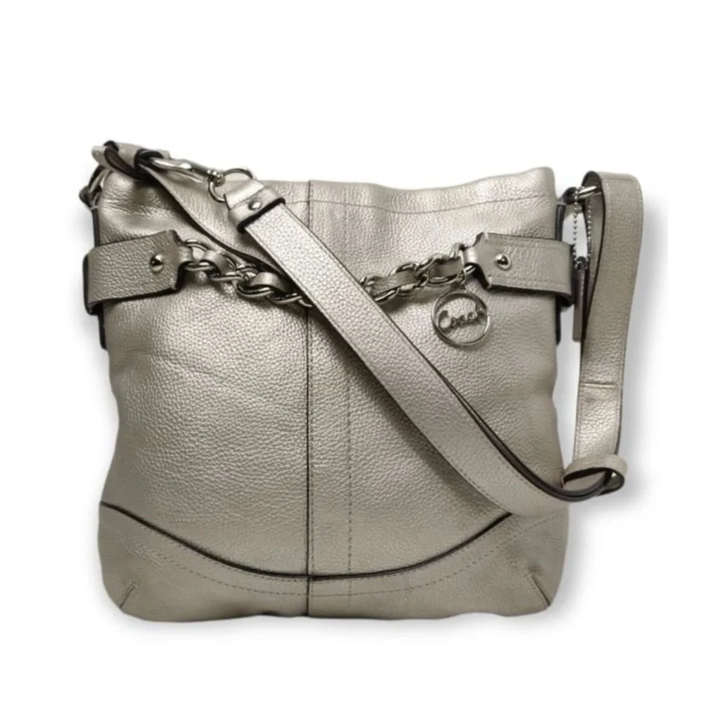Coach Chain Duffle crossbody shoulder bag in metallic pebbled leather